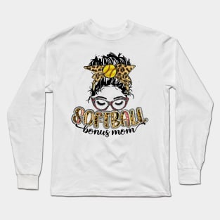 Softball Bonus Mom Leopard Long Sleeve T-Shirt